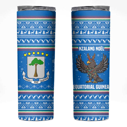 Equatorial Guinea Christmas Skinny Tumbler Nzalang Noel Eagle Flag Snowflakes - African Pride