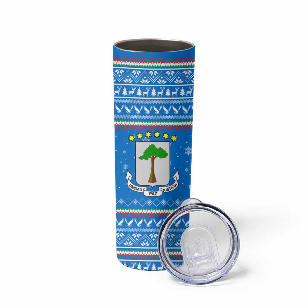 Equatorial Guinea Christmas Skinny Tumbler Nzalang Noel Eagle Flag Snowflakes - African Pride