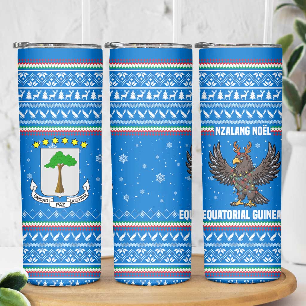 Equatorial Guinea Christmas Skinny Tumbler Nzalang Noel Eagle Flag Snowflakes - African Pride
