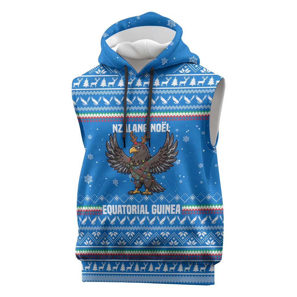 Equatorial Guinea Christmas Sleeveless Hoodie Nzalang Noel Eagle Flag Snowflakes - African Pride