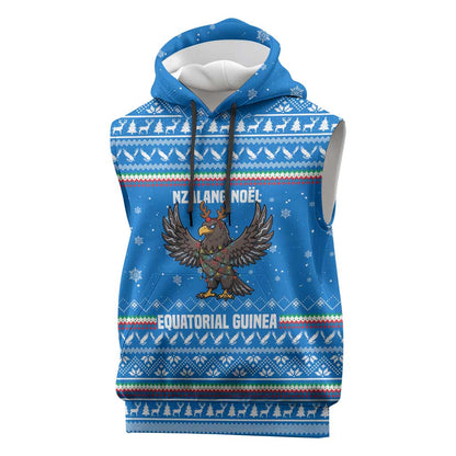 Equatorial Guinea Christmas Sleeveless Hoodie Nzalang Noel Eagle Flag Snowflakes - African Pride