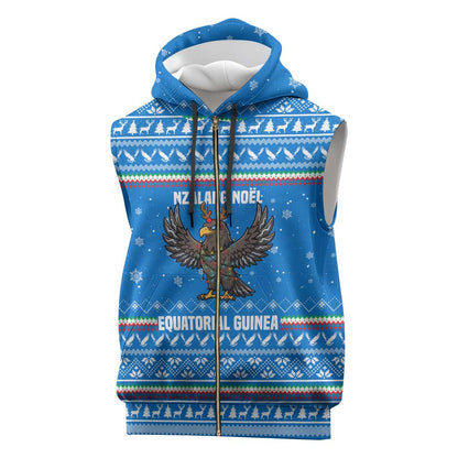 Equatorial Guinea Christmas Sleeveless Zip Hoodie Nzalang Noel Eagle Flag Snowflakes - African Pride