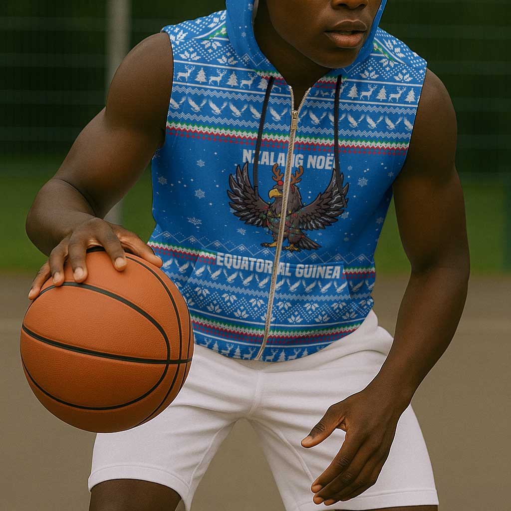 Equatorial Guinea Christmas Sleeveless Zip Hoodie Nzalang Noel Eagle Flag Snowflakes - African Pride