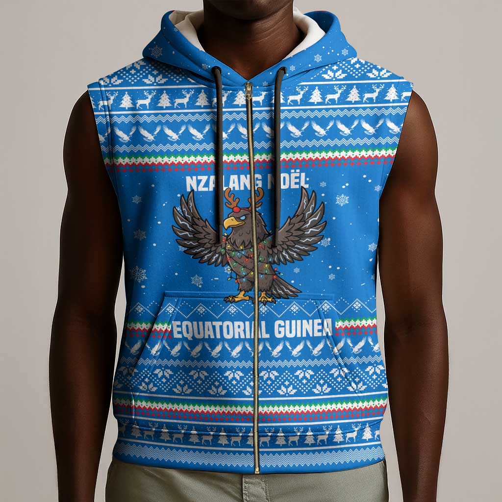Equatorial Guinea Christmas Sleeveless Zip Hoodie Nzalang Noel Eagle Flag Snowflakes - African Pride