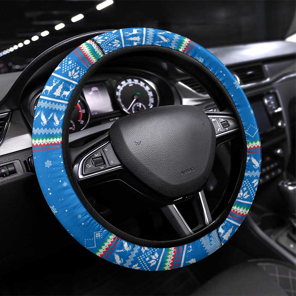 Equatorial Guinea Christmas Steering Wheel Cover Nzalang Noel Eagle Flag Snowflakes - African Pride
