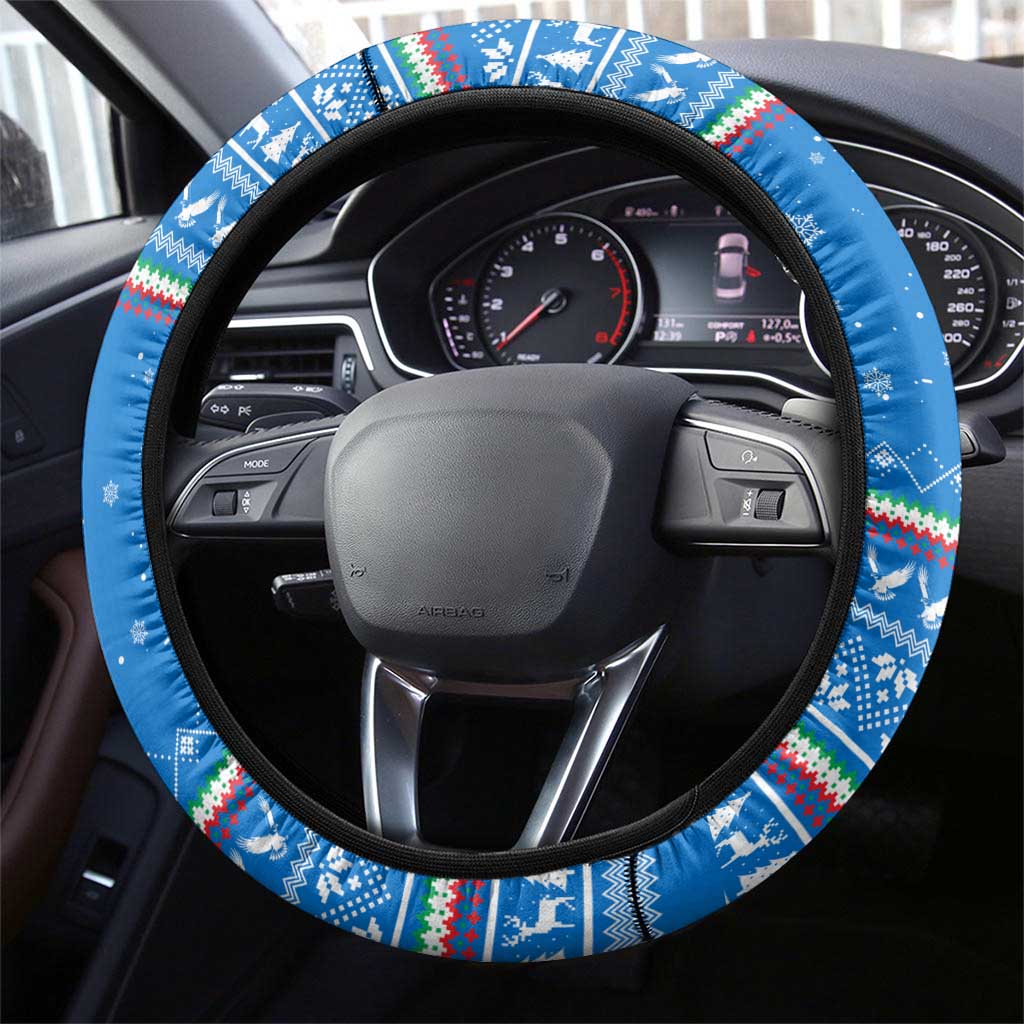 Equatorial Guinea Christmas Steering Wheel Cover Nzalang Noel Eagle Flag Snowflakes - African Pride