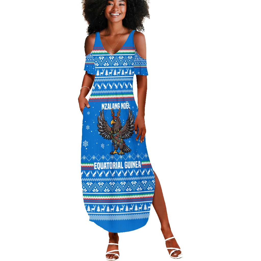 Equatorial Guinea Christmas Summer Maxi Dress Nzalang Noel Eagle Flag Snowflakes - African Pride