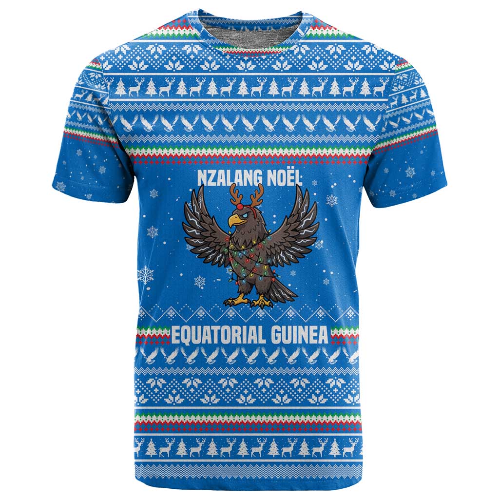 Equatorial Guinea Christmas T shirt Nzalang Noel Eagle Flag Snowflakes - African Pride