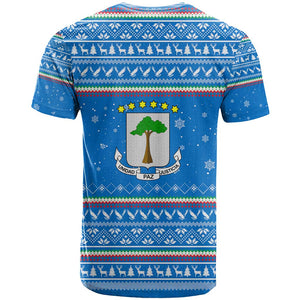 Equatorial Guinea Christmas T shirt Nzalang Noel Eagle Flag Snowflakes - African Pride