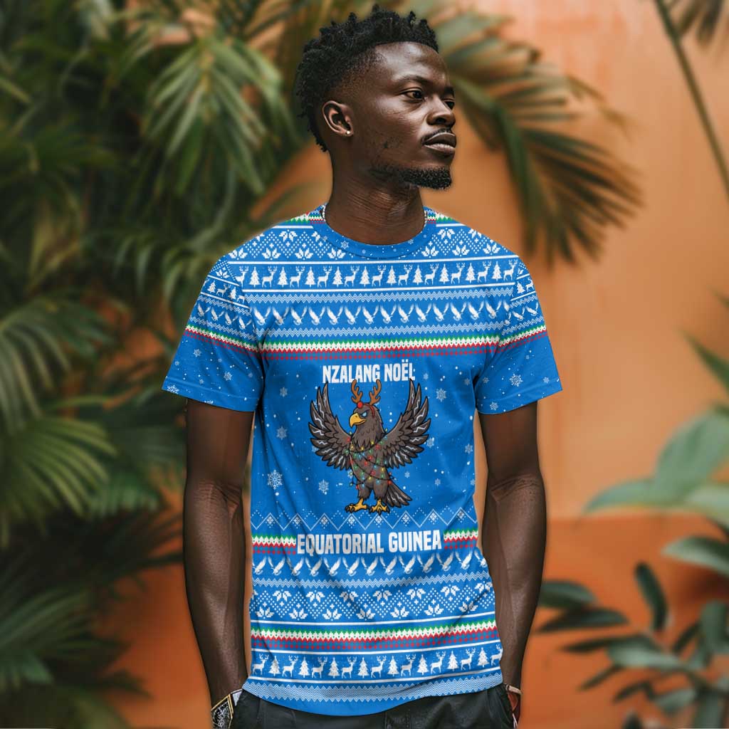 Equatorial Guinea Christmas T shirt Nzalang Noel Eagle Flag Snowflakes - African Pride