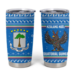 Equatorial Guinea Christmas Tumbler Cup Nzalang Noel Eagle Flag Snowflakes - African Pride