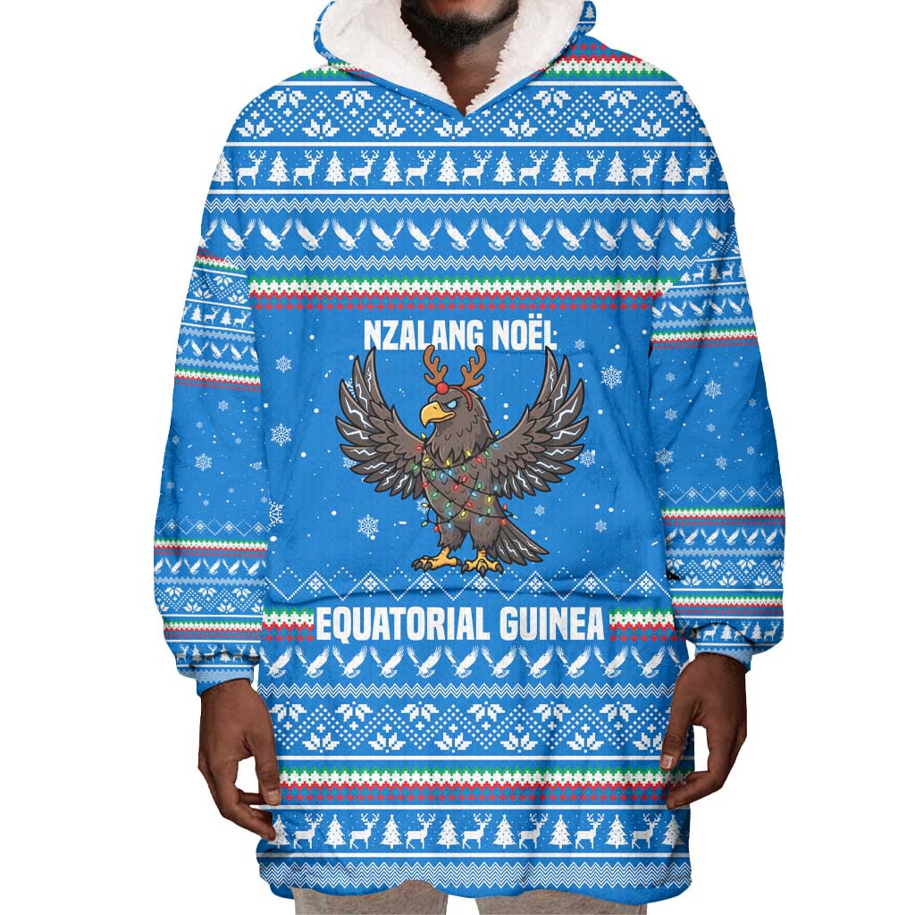 Equatorial Guinea Christmas Wearable Blanket Hoodie Nzalang Noel Eagle Flag Snowflakes - African Pride
