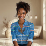 Equatorial Guinea Christmas Women Casual Shirt Nzalang Noel Eagle Flag Snowflakes - African Pride