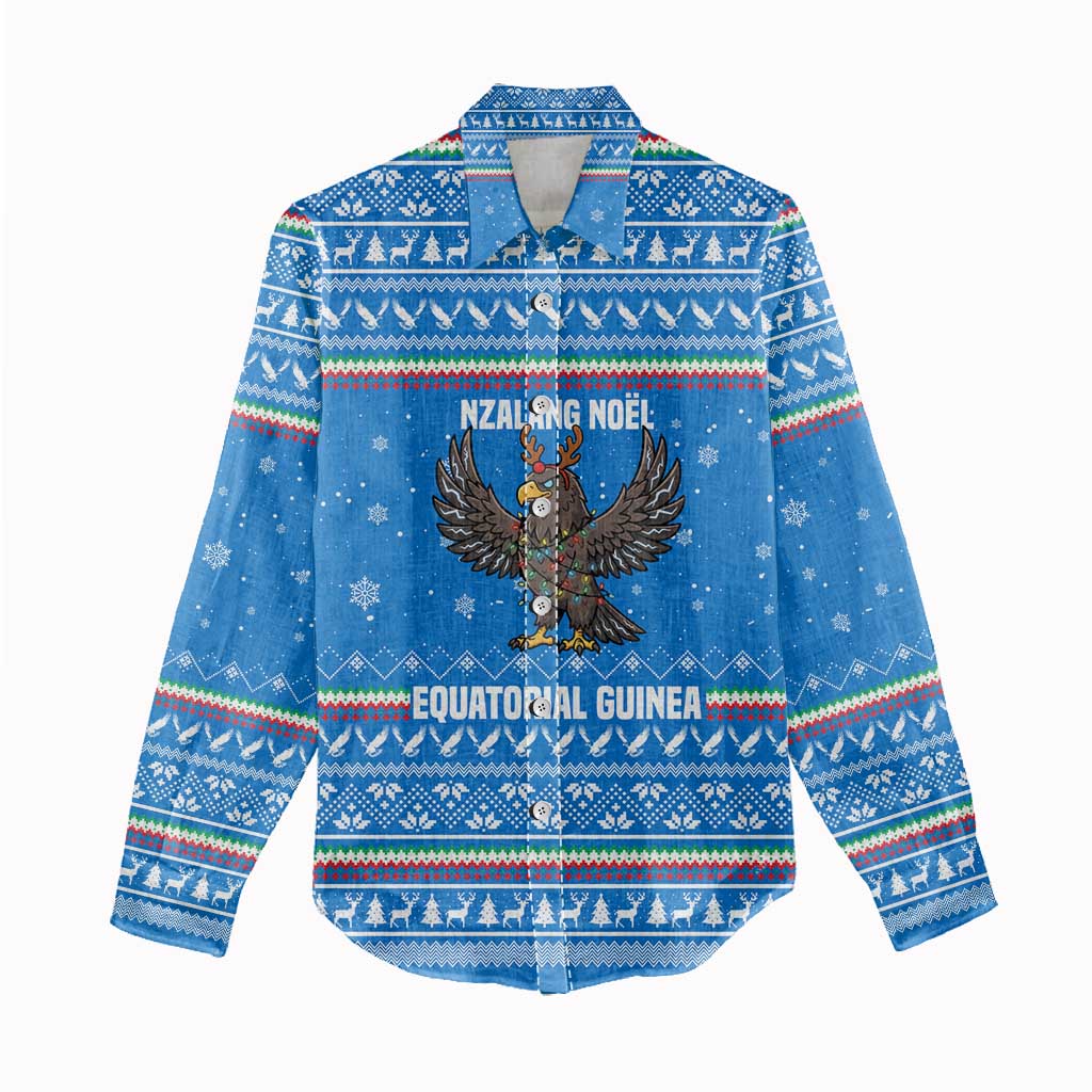 Equatorial Guinea Christmas Women Casual Shirt Nzalang Noel Eagle Flag Snowflakes - African Pride