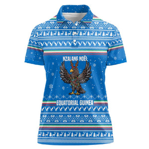 Equatorial Guinea Christmas Women Polo Shirt Nzalang Noel Eagle Flag Snowflakes - African Pride