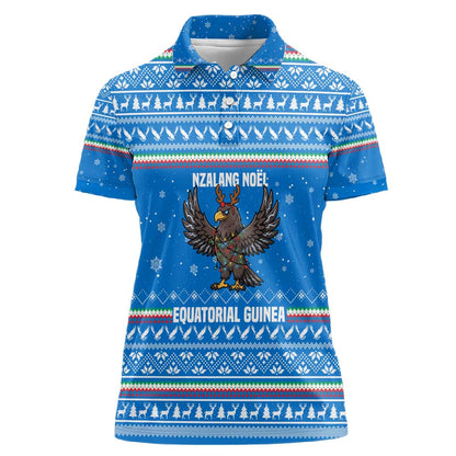 Equatorial Guinea Christmas Women Polo Shirt Nzalang Noel Eagle Flag Snowflakes - African Pride