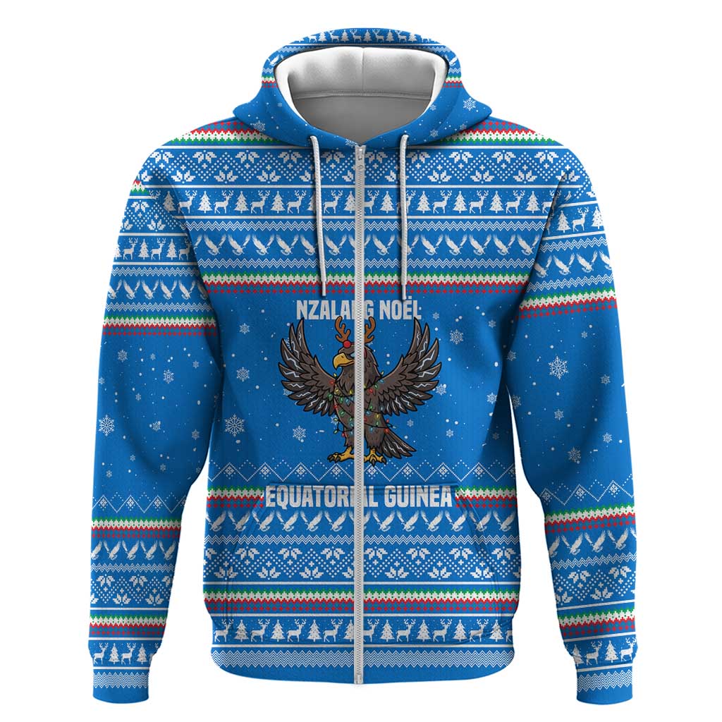 Equatorial Guinea Christmas Zip Hoodie Nzalang Noel Eagle Flag Snowflakes - African Pride