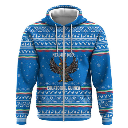 Equatorial Guinea Christmas Zip Hoodie Nzalang Noel Eagle Flag Snowflakes - African Pride