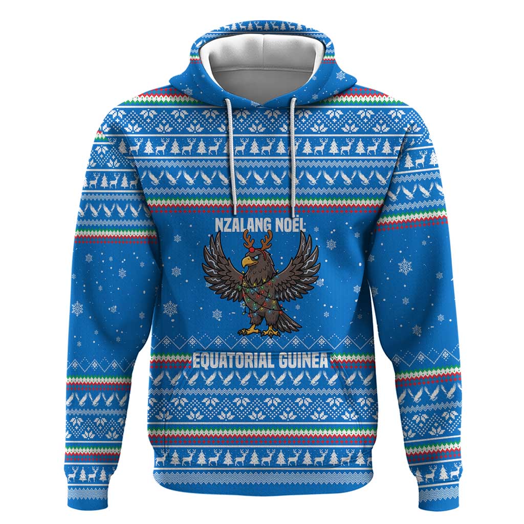 Equatorial Guinea Christmas Zip Hoodie Nzalang Noel Eagle Flag Snowflakes - African Pride