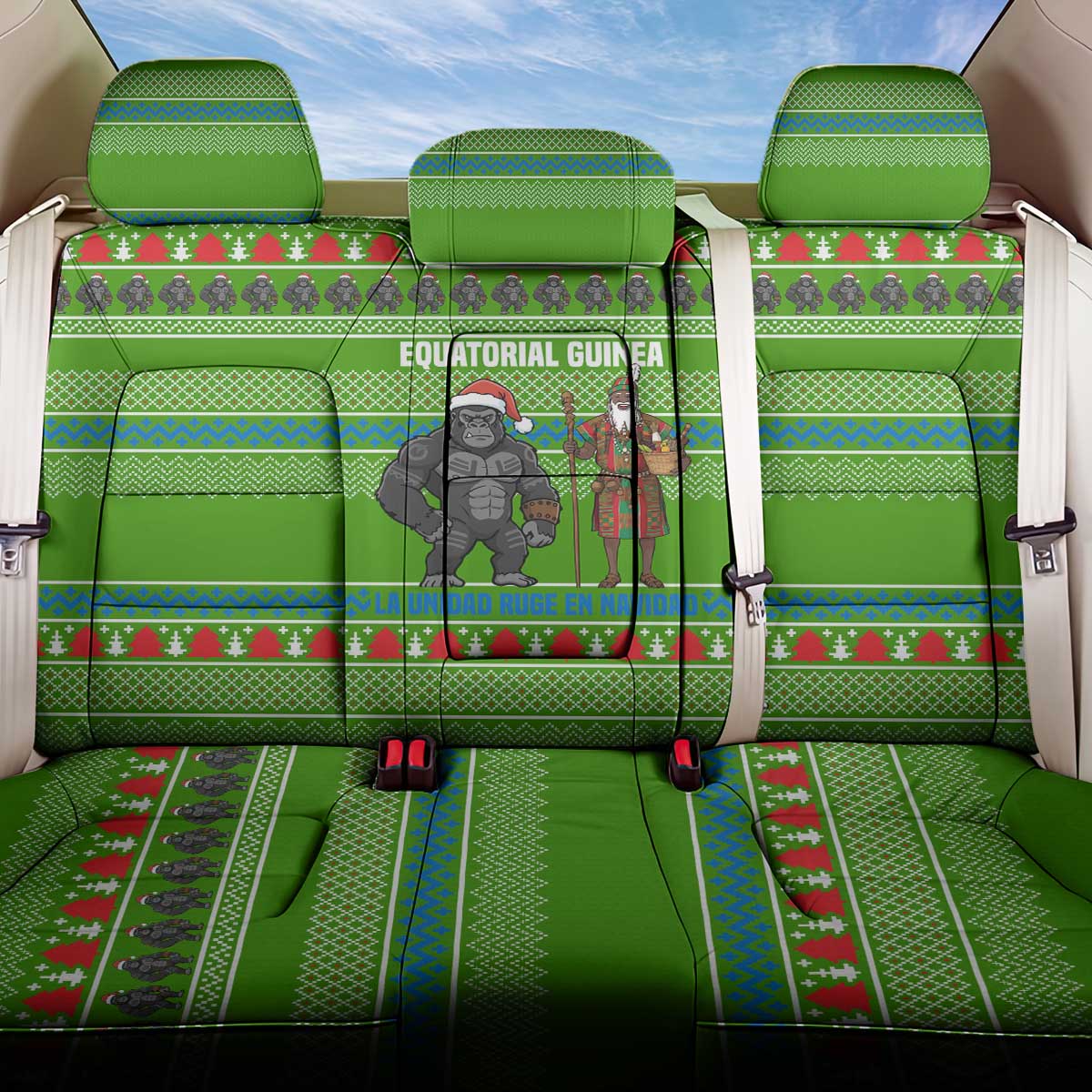 Equatorial Guinea Christmas Back Car Seat Cover Santa Gorilla Gift Basket - African Pride