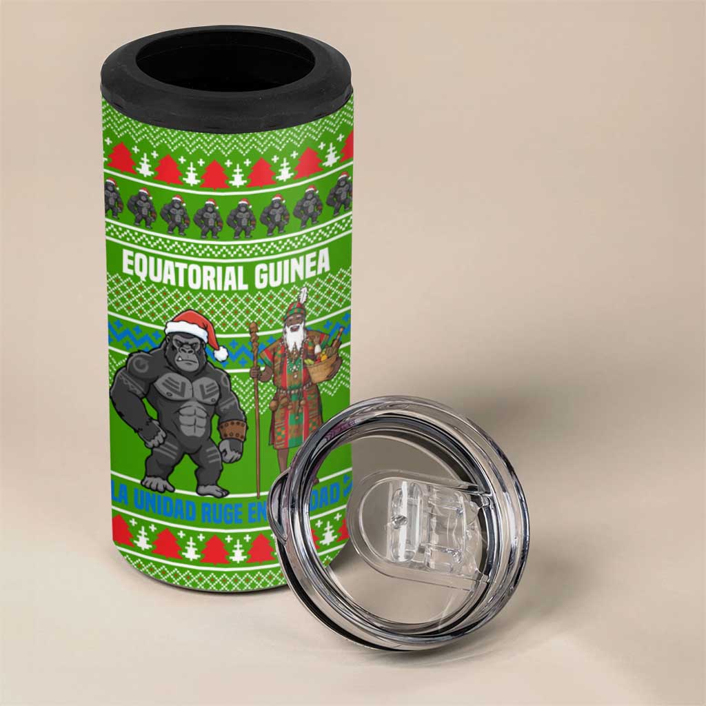 Equatorial Guinea Christmas 4 in 1 Can Cooler Tumbler Santa Gorilla Gift Basket - African Pride