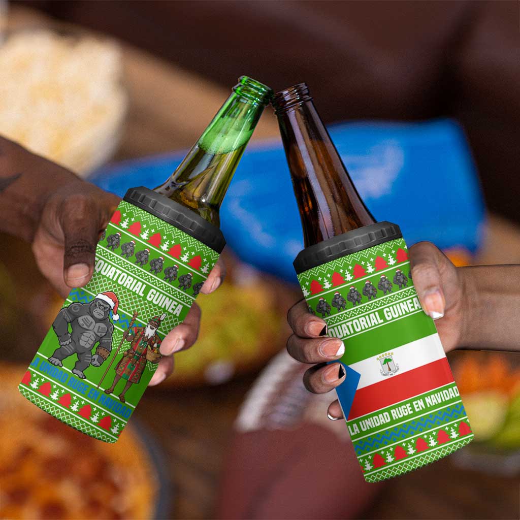 Equatorial Guinea Christmas 4 in 1 Can Cooler Tumbler Santa Gorilla Gift Basket - African Pride