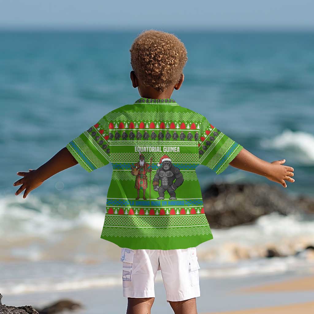 Equatorial Guinea Christmas Kid Hawaiian Shirt Santa Gorilla Gift Basket - African Pride
