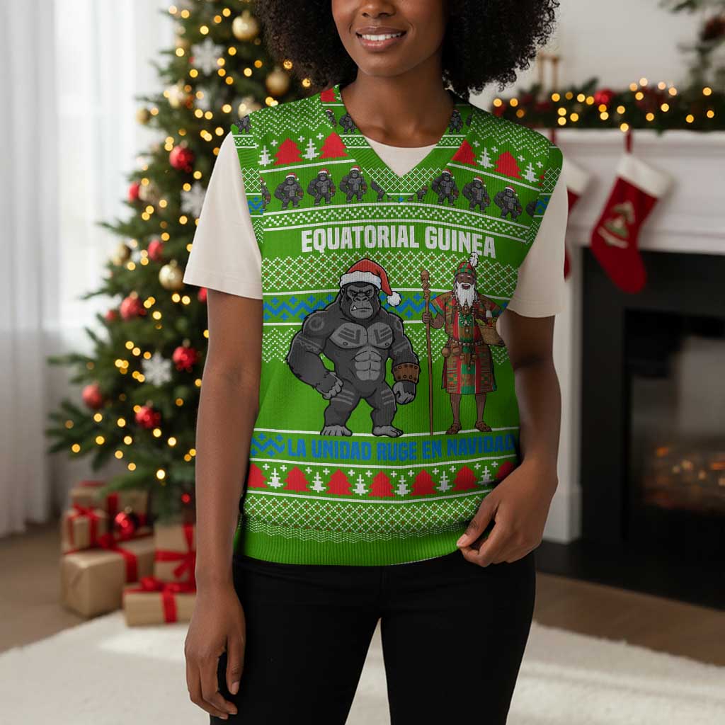 Equatorial Guinea Christmas Knitted V-Neck Vest Santa Gorilla Gift Basket - African Pride