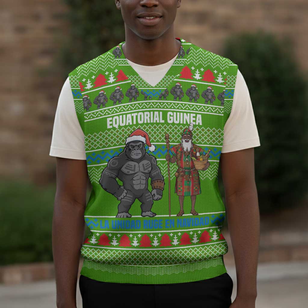 Equatorial Guinea Christmas Knitted V-Neck Vest Santa Gorilla Gift Basket - African Pride