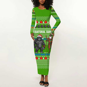 Equatorial Guinea Christmas Long Sleeve Bodycon Dress Santa Gorilla Gift Basket - African Pride