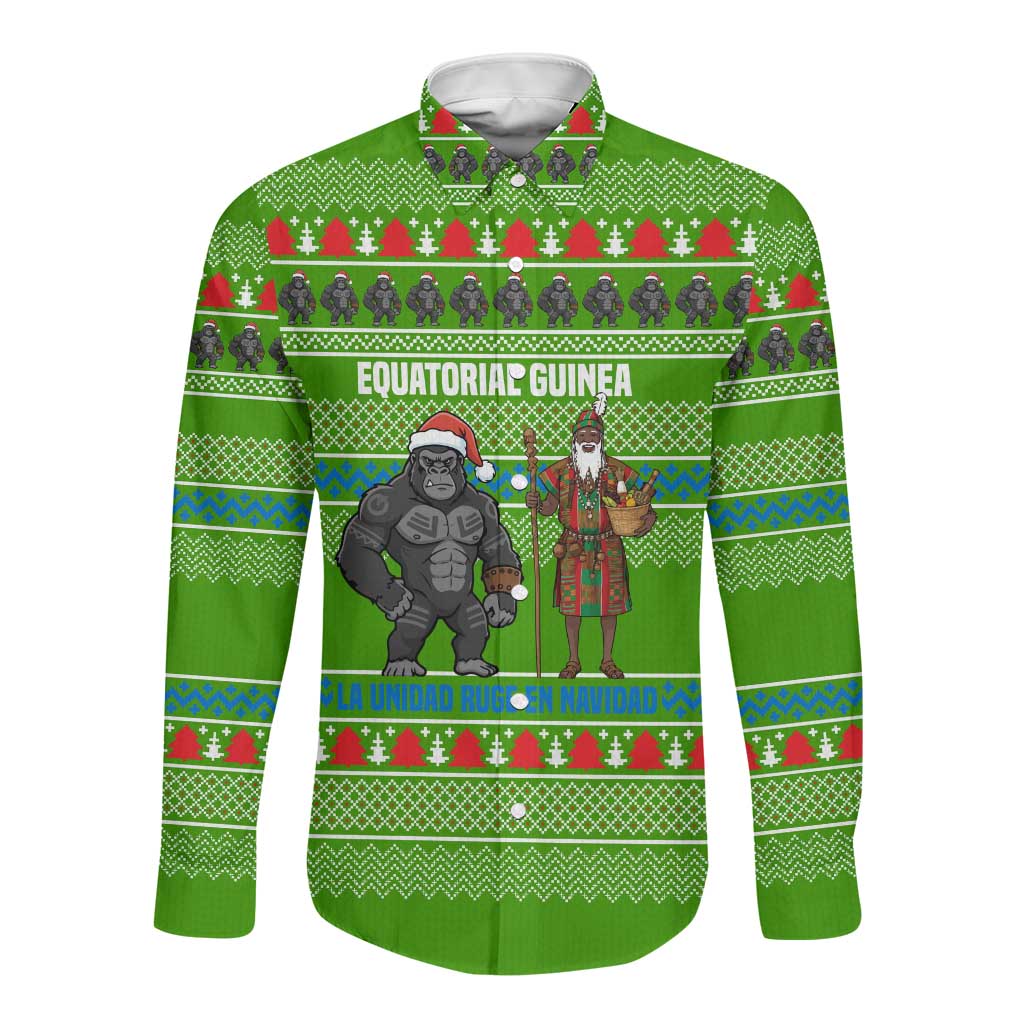 Equatorial Guinea Christmas Long Sleeve Button Shirt Santa Gorilla Gift Basket - African Pride