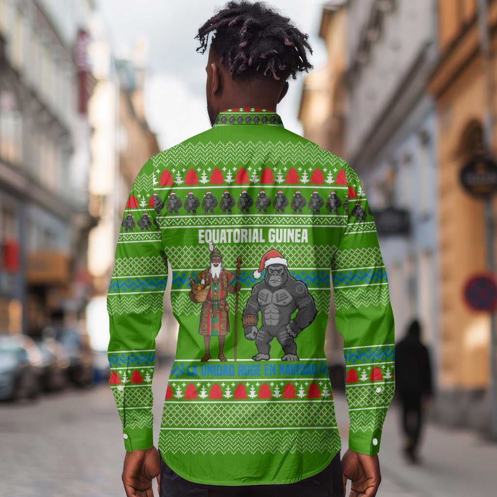 Equatorial Guinea Christmas Long Sleeve Button Shirt Santa Gorilla Gift Basket - African Pride