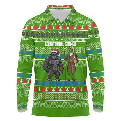 Equatorial Guinea Christmas Long Sleeve Polo Shirt Santa Gorilla Gift Basket - African Pride