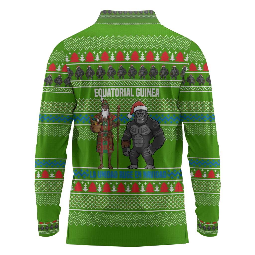 Equatorial Guinea Christmas Long Sleeve Polo Shirt Santa Gorilla Gift Basket - African Pride