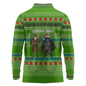 Equatorial Guinea Christmas Long Sleeve Polo Shirt Santa Gorilla Gift Basket - African Pride
