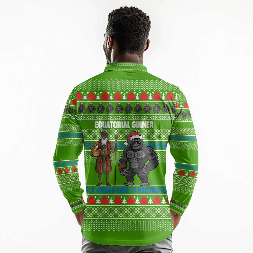 Equatorial Guinea Christmas Long Sleeve Polo Shirt Santa Gorilla Gift Basket - African Pride