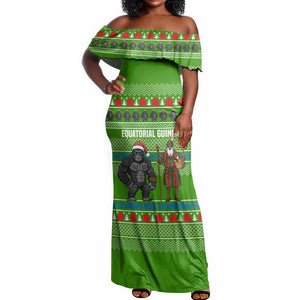 Equatorial Guinea Christmas Off Shoulder Maxi Dress Santa Gorilla Gift Basket - African Pride