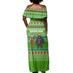 Equatorial Guinea Christmas Off Shoulder Maxi Dress Santa Gorilla Gift Basket - African Pride