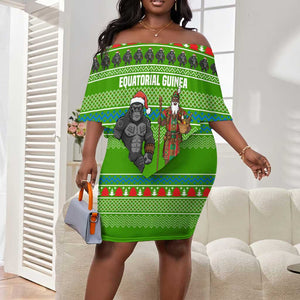 Equatorial Guinea Christmas Off Shoulder Short Dress Santa Gorilla Gift Basket - African Pride