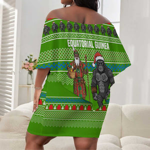 Equatorial Guinea Christmas Off Shoulder Short Dress Santa Gorilla Gift Basket - African Pride