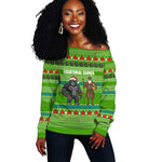Equatorial Guinea Christmas Off Shoulder Sweater Santa Gorilla Gift Basket - African Pride