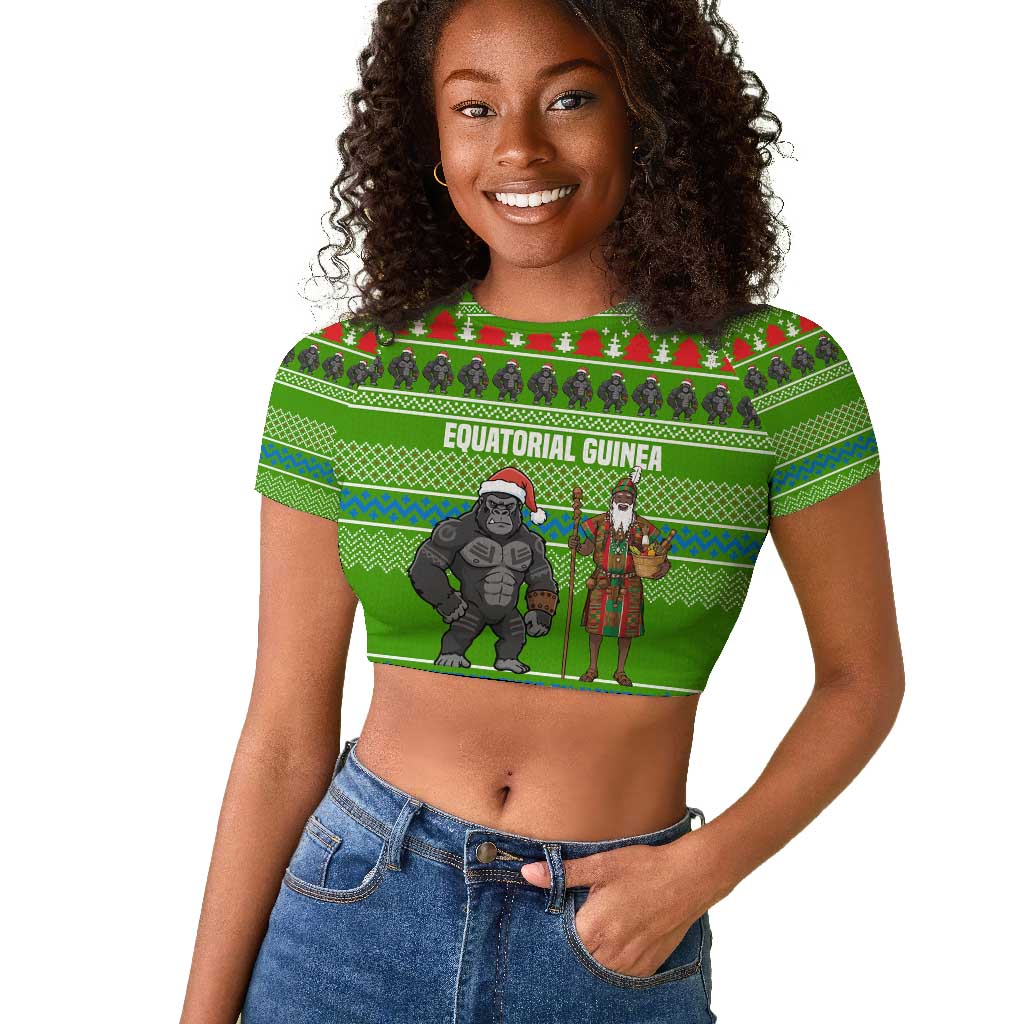 Equatorial Guinea Christmas Raglan Cropped T shirt Santa Gorilla Gift Basket - African Pride