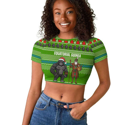 Equatorial Guinea Christmas Raglan Cropped T shirt Santa Gorilla Gift Basket - African Pride