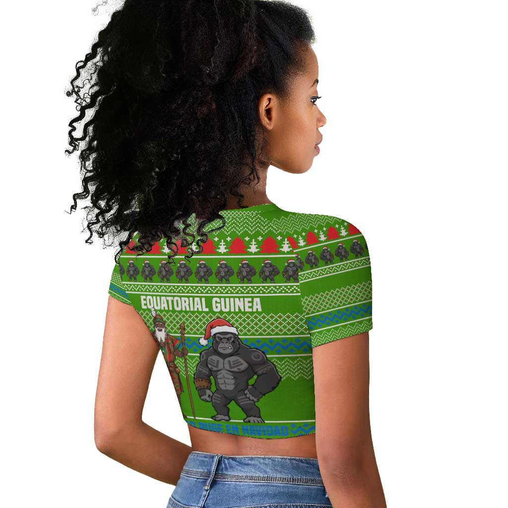 Equatorial Guinea Christmas Raglan Cropped T shirt Santa Gorilla Gift Basket - African Pride