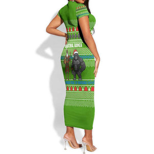 Equatorial Guinea Christmas Short Sleeve Bodycon Dress Santa Gorilla Gift Basket - African Pride