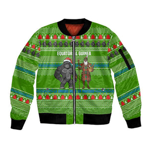 Equatorial Guinea Christmas Sleeve Zip Bomber Jacket Santa Gorilla Gift Basket - African Pride