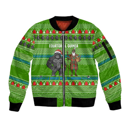 Equatorial Guinea Christmas Sleeve Zip Bomber Jacket Santa Gorilla Gift Basket - African Pride