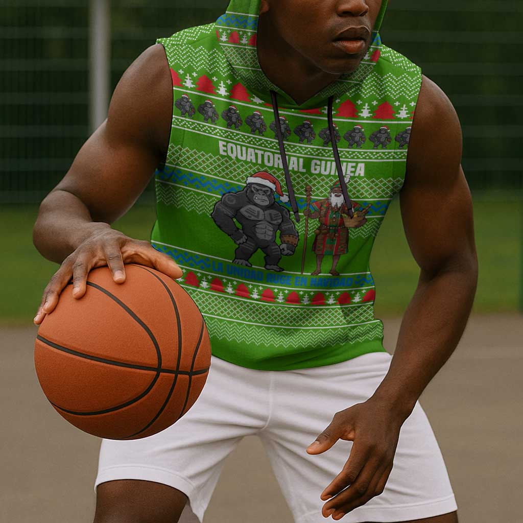 Equatorial Guinea Christmas Sleeveless Hoodie Santa Gorilla Gift Basket - African Pride