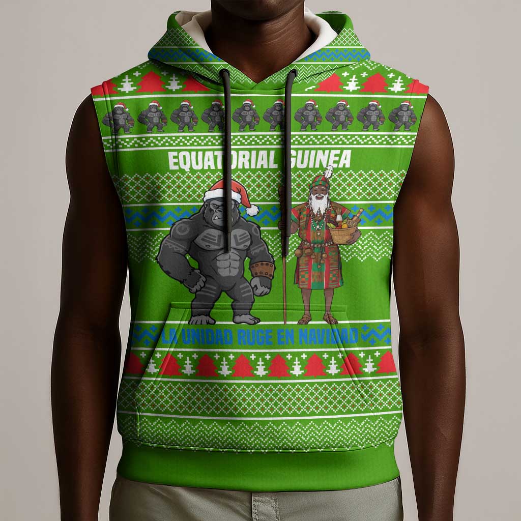 Equatorial Guinea Christmas Sleeveless Hoodie Santa Gorilla Gift Basket - African Pride