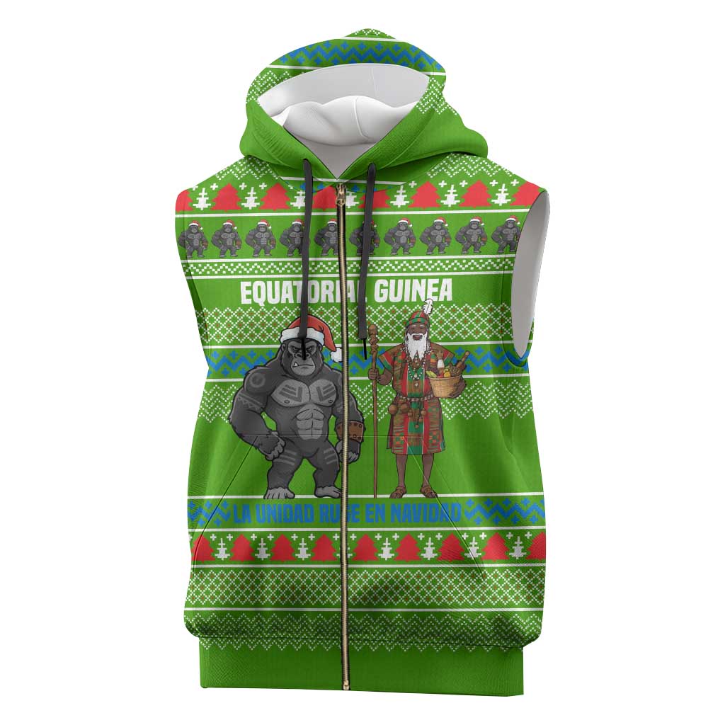 Equatorial Guinea Christmas Sleeveless Zip Hoodie Santa Gorilla Gift Basket - African Pride